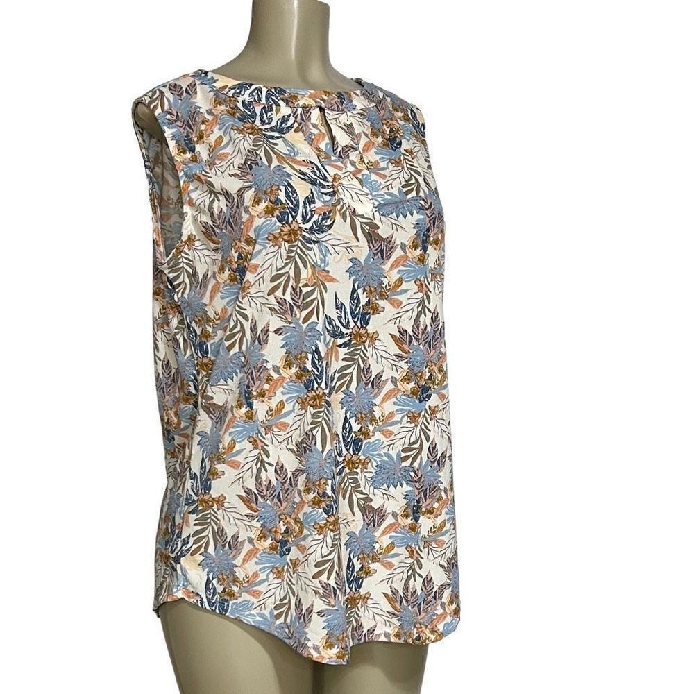 New Cure Blouse Top Women's 1XL Neutral Colorful Floral Sleeveless Soft Stretch